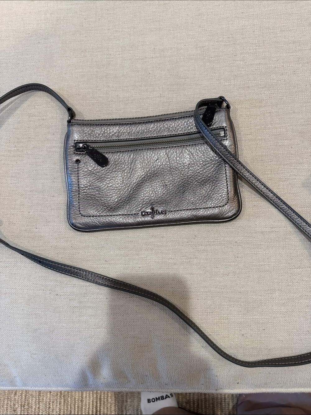 Cole Haan Metallic Silver Pebbled Leather Crossbody